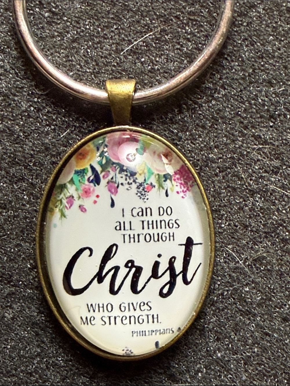 Floral 'Christ' Inspirational Keychain Pendant - Gold Tone BEAUTIFUL PIECE